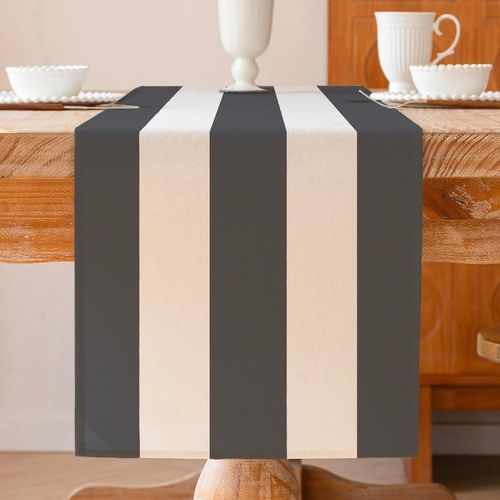 Chemin De Table Blanc Et Gris Moderne Rayé Lavable En Style Campagnard D'hiver Printemps Cuisine Chemin Table Salon Décoration De Table Extérieur Fête Décor 40x140cm
