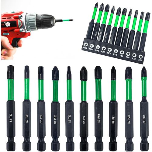 10 Pièces Screwdriver Bit Set Embout Visseuse,70Mm Pack D'Embouts De Vissage Torx,Kit Tournevis De Précision Coffrets De Forets,Embout Visseus Long,Pour Réparation(Ph1-3+Pz1-3+T10,20,25,30)