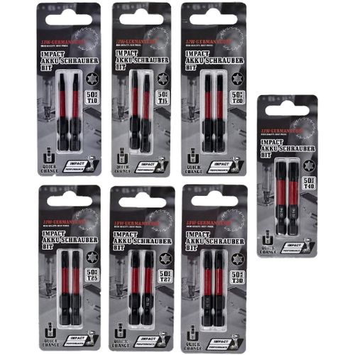 Jjw-Germany 7X2 = 14 Embouts De Visseuse Sans Fil Impact T10/T15/T20/T25/T27/T30 Et T 40X50 Mm De Long