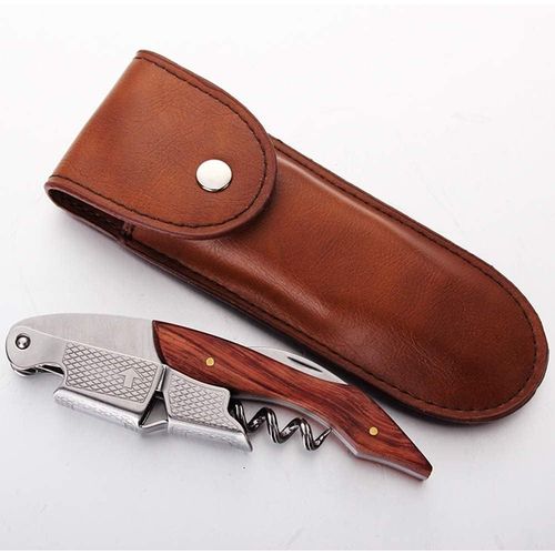 Tire-Bouchon Professionnel En Acier Inoxydable Avec Son Etui En Cuir. Qualité Hôtelière Et Restauration. Avec Décapsuleur Et Coupe Capsule-Limonadier Professionnel,Couteaux De Sommelier.(Bois)