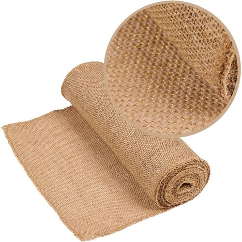 Chemin De Table Rouleau Toile De Jute Fil Doré,Bords Cousus,30cmx5 M Pour Décoration,Mariage,Fête,Travaux Manuels