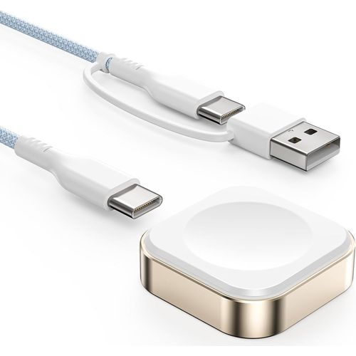 Chargeur Pour Apple Watch,Chargeur Rapide Portable Usb C Et Usb A En Nylon Tressé,Chargeur De Voyage Sans Fil Magnétique Détachable Pour Apple Watch Series 9 8 7 6 5 4 3 Se Ultra 2