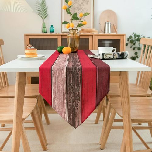 Chemin De Table Rouge Orange Lin Bois Texture Rayure Ferme Rustique Rétro Marron 33x183cm Jute Table Runner Pour Salle À Manger Table Ferme Fête Pique-Cuisine Gratuite Décoration
