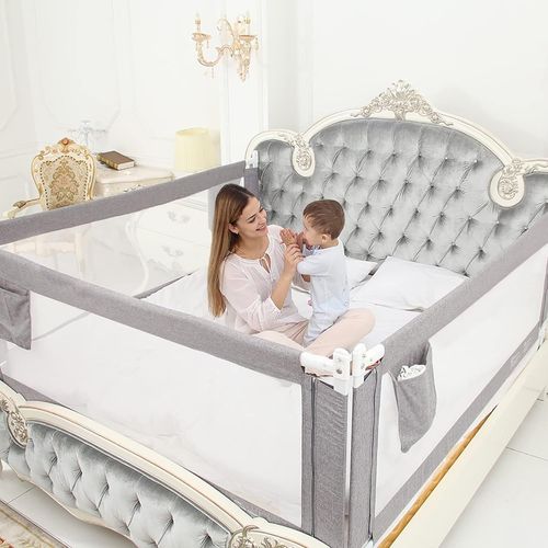 Barrière De Lit Enfants Bébés Protection Bord De Lit Pour Sécurité Des Enfants Bébés Portable Bedrail Safetyguard(Gris,190cm)