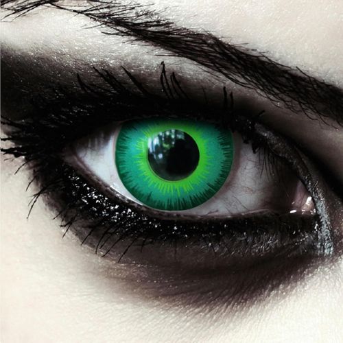 Lentilles De Couleur Vert Intense Pour Halloween Costume Chapelier Fou,1 Paire(2 Pcs),Sans Correction + Étui À Lentilles ""Green Elfe