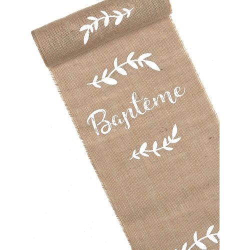 Chemin De Table En Toile De Jute Baptême 28cmx5 M