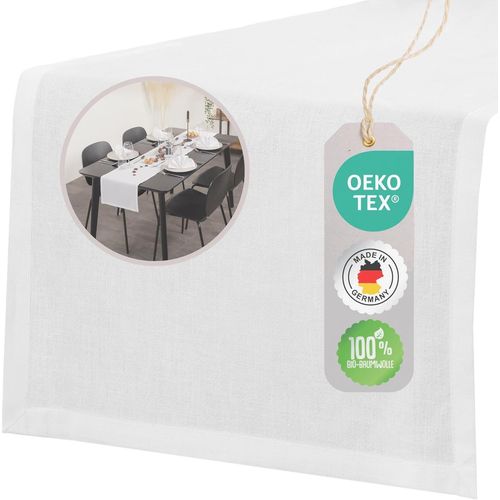 Chemin De Table Chambry-100 % Coton Biologique-Blanc-40cmx180cm-Taille Et Couleur Au Choix-Fabriqué En Allemagne-Élégant-Certifié Ökotex