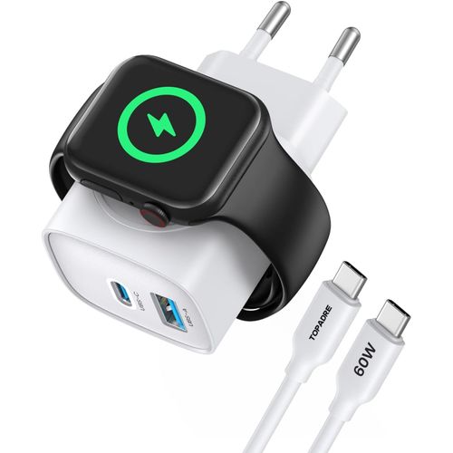 Chargeur Pour Apple Watch 3 En 1,20w Usb C Chargeur Rapide Iphone,Iwatch Chargeur Montre Apple Watch Serie 10/9/8/7/6/5/Ultra/Se,Pour Iphone 16 15 14 13 12 Avec 60w Usb C Câble,Blanc