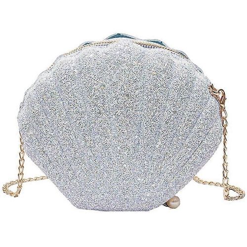 Femmes Filles Petit Coquillage Sac À Main - Corps Sacs À Bandoulière Paillettes Paillettes Chaîne Sac À Main, Blanc
