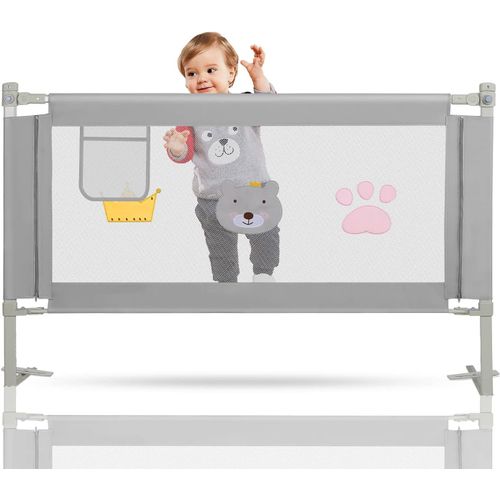 Barrière De Lit Pour Enfant De 180cm-Réglable En Hauteur-Protection Anti-Chute-Avec Filet Aéré-Pour Lit Familial Et Lit D'enfant-Gris-180x70cm-1 Lot
