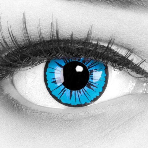 Lentilles De Contact Colorées Bleu Noir 'kami' Pour Halloween,Fantaisie,Carnaval + Étuis À Lentilles De Contact | 1 Paire(2 Pièces) | Sans Correction | 0,00 Dioptrie