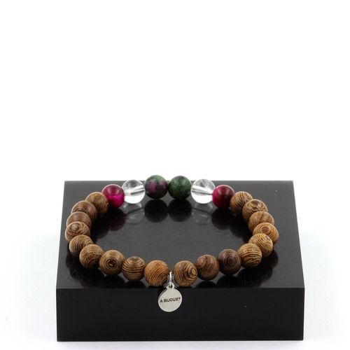 Bracelet Perles Epidote D'australie + Oeil De Tigre Fuschia + Quartz + Fabriqué En France.