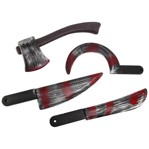 4 Pc En Plastique Sanglant Accessoires Arme Couteau Hache Tranchant Couperet Faucille Jeu De Rôle Horreur Jouet Fête Bricolage