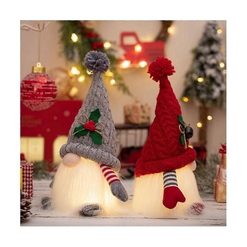 Ornement De Noël Chapeau Tricoté Illuminé Rudolph Poupée Sans Visage Gnome Poupée Fournitures Rouge