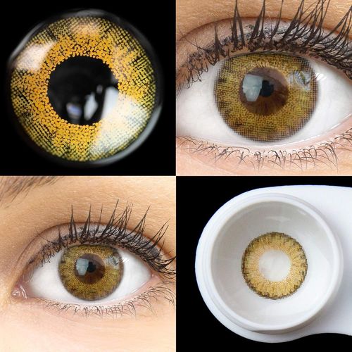 Lentilles De Couleur Marron Naturelles Colorées Très Haute Opacité Flora Honey + Étuis À Lentilles De Contact | 1 Paire(2 Pièces) | Dia 14.50 | Sans Correction | 0,00 Dioptries 