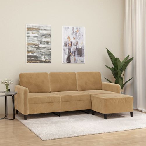 Vidaxl Canapé À 3 Places Avec Repose-Pieds Marron 180 Cm Velours