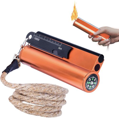 7 En 1 Pierre À Feu Allume Feu Kit De Survie, Xl Allume Feu Survie 11cm Avec Grattoir Multi-Outils, Boussole, Boîtier Étanche, Magnésium Firesteel Briquet Kit Pour Camping Randonnée Accessoires