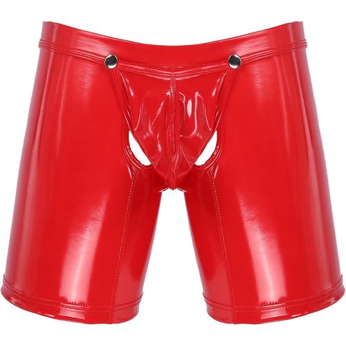 Homme Short Fesse Ouvert Entrejambe Short En Cuir Verni Wetlook Boxer Jockstrap Short De Pyjama Nuit Moulant Sous-Vêtement De Nuit Short De Bain Natation M-Xxl