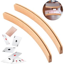 2 Pièces Porte-Cartes À Jouer En Bois,Supports De Cartes À Jouer En Bois Incurvé Pour Enfants,Adultes,Personnes Âgées,Accessoires Pour Bridge,Pioche,Uno