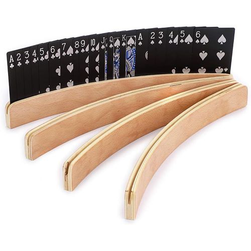 ¿ Lot De 4 Supports De Cartes À Jouer De 33 Cm En Bois Incurvé Pour Enfants,Adultes,Personnes Âgées,Accessoires Pour Bridge,Pioche,Uno