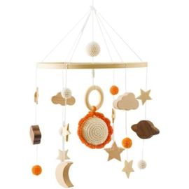 Lit Bébé Mobile,Avec Décorations Suspendues Soleil,Lunes,Étoiles Et Nuages Au Crochet,Carillon Éolien Mobile En Bois Pour Bébé,Cadeau Pour Bébés Filles Ou Garçons