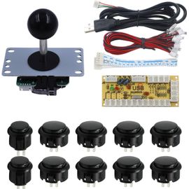 Sjjx Zero Delay Arcade Diy Kit Parts Usb Encoder To Pc Joystick 5pin Rocker + 10pcs Black Push Buttons 822a Blac