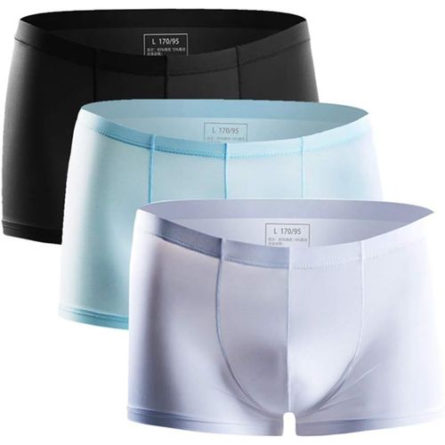 Lot De 3 Boxers Homme Sexy Translucide Couleur Unie Caleçon Hommes Sous-Vêtement Man Soie Glacée Sans Trace Respirant Sans Couture