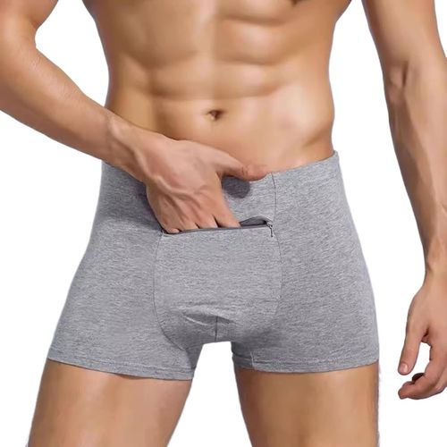 3 Paquets Sous-Vêtements De Voyage En Coton Pour Hommes Avec Poche Zippée Cachée À L'entrejambe,Anti-Vol,Anti-Poche Caleçon Boxer Stash(Color : Grau,Size : L)