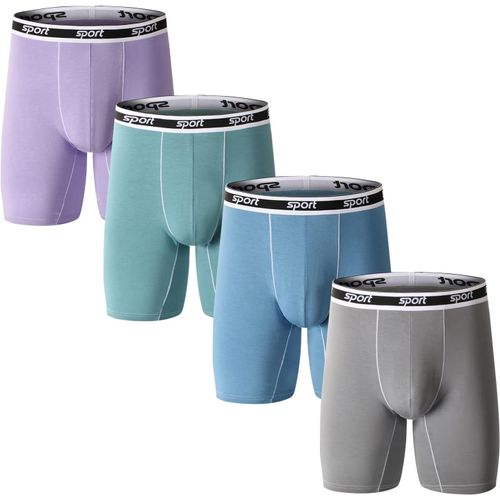 Hommes Sans Couture Modal Long Boxer Doux Flex Respirant Stretch Ceinture Calecons Grande Taille Anti Irritations Sous-Vêtements Confortable Underwear Lot Pack De 4