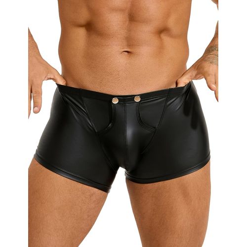 Boxer Sexy Homme Simili Cuir Caleçons Noir Grande Taille Tenue Lingerie Érotique Sous-Vêtements Confortable Briefs Élastique Shorty Tanga Underwear