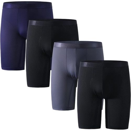 Long Boxer Homme Soie Glacée Cool Calecon Respirant Confort Sous-Vêtements Anti Frottement Elastique Sans Couture/Maille Pouch Seamless Flex Underpants