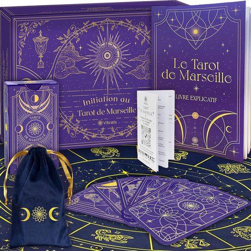Coffret D'initiation Au Tarot De Marseille : Tarot Divinatoire + Livre De 205 Pages + Nappe Divinatoire Bleue & Pochon. Idéal Pour Débutants(Nappe Bleue)