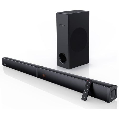 180W 2.1 Barre De Son Amovible 2 En 1 Pour Tv Avec Caisson De 5,25'' Basses,Arc/Bt 5.0/Optique/Aux 5 Modes D'Égalisation Deep Bass 3D Surround Sound Home Cinéma-92Cm