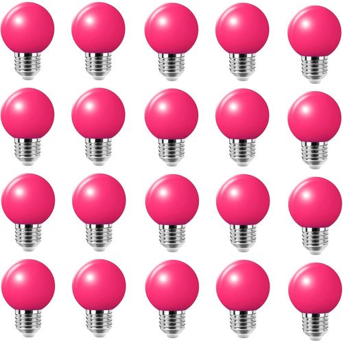 Lot De 20 Ampoule Couleur Led E27 2w,Équivalent Incandescence 20w,2w G45 Ampoule Écoénergétique Colorée,Ampoule Mini Globe,Pour Mariages,Halloween,Noël,Rose