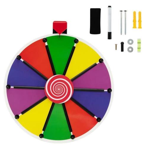 Costway Roue De La Fortune Ø38 Cm Avec 10 Emplacements, Marqueur Et Effaceur Inclus, Base Avec Ventouses, Pour Carnaval, Foire