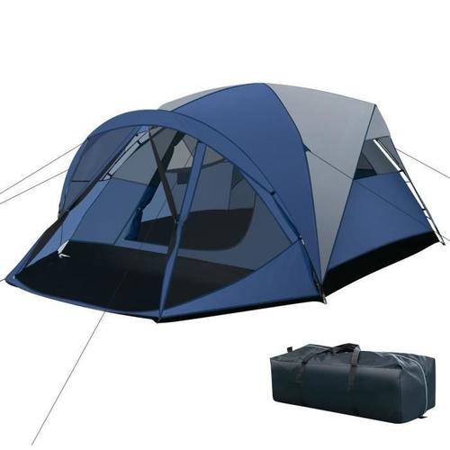 Costway Tente De Camping 6 Personnes 3 X 3 X 1,82m Avec Double Toit Amovible En Maille Et 2 Fenêtres Porte À Fermeture Eclair Sac