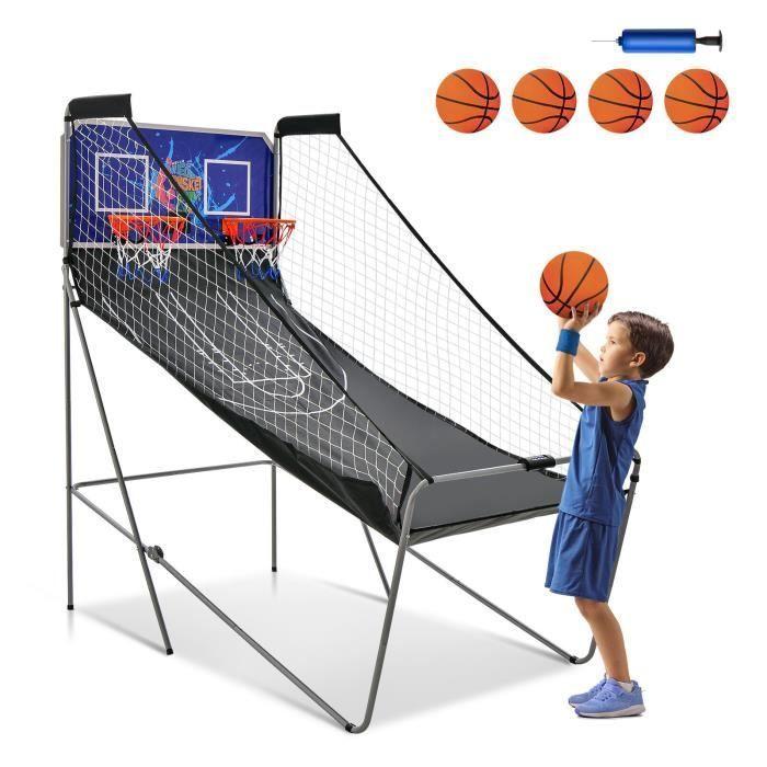 COSTWAY Jeu de Basketball Arcade Double Shootout Double Panier Compteur  Electronique avec 4 Ballons,1 Pompe Panier de Basket Bleu