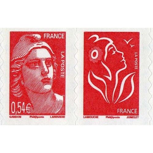 France 2006, Très Belle Paire Attachée Neuve** Luxe Yvert P3977 60 Ans De La Marianne De Gandon, Timbres 3977 Marianne De Gandon 0.54euro Rouge Et 3744b, Marianne De Lamouche Validité Permanente.