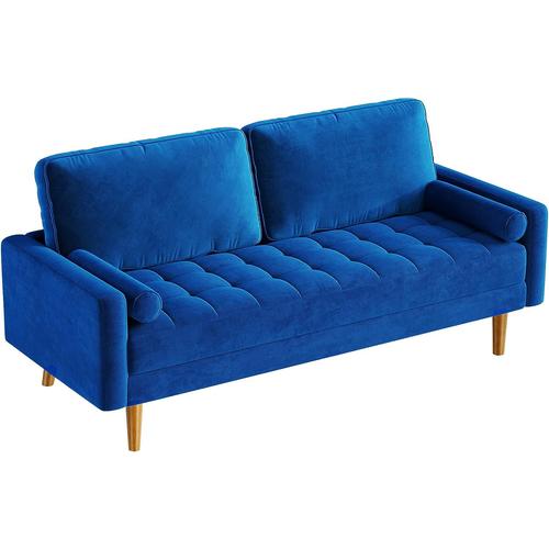 Canapé 3 Places En Velours Bleu,Canapé Scandinave Avec 2 Coussins Pour Salon Chambre,Fauteuil Moderne,176×78×85 Cm
