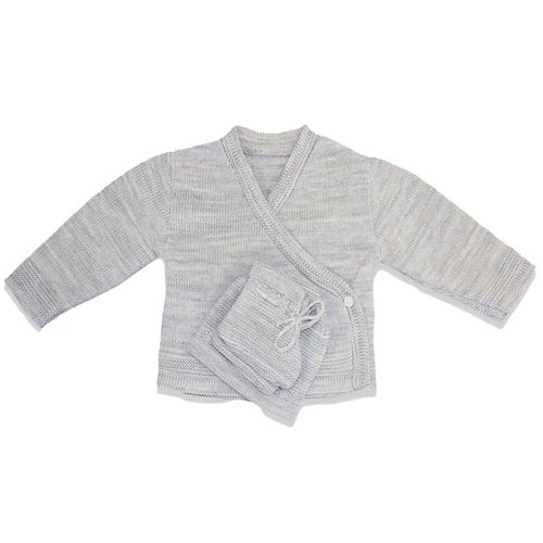 Brassière, Bonnet Et Chaussons Tricot De La Marque Les Chatounets, L'indispensable Dans Le Trousseau Naissance. Ouverture Cache C?ur Avec Petit Bouton Et Lien Taille 0 Mois