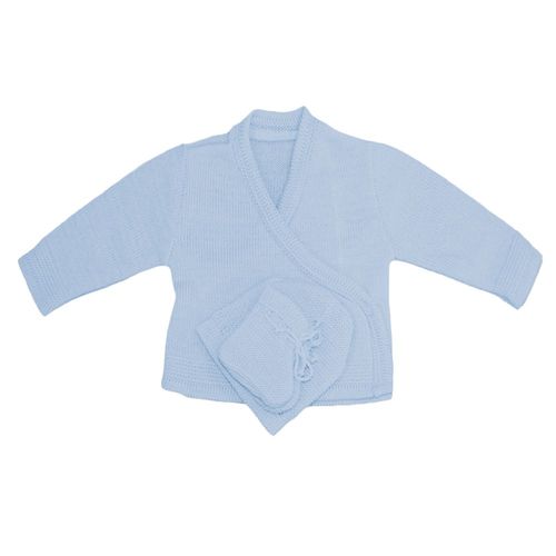 Brassière, Bonnet Et Chaussons Bébé En Tricot De La Marque Les Chatounets, L'indispensable Dans Le Trousseau Naissance. Ouverture Cache C?ur Avec Petit Bouton Et Lien Taille 0 Mois