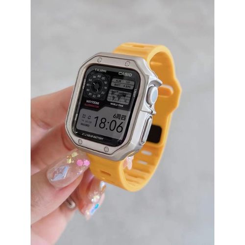 Bracelet Sport En Silicone Liquide De Qualité Supérieure Pour Apple Watch 36789 Se, Apple Watch Iwatch 4-Bracelet En Silicone Jaune + Boîtier Starlight Armor - 42 Mm/44 Mm/45 Mm