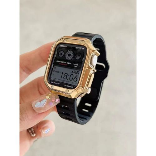Bracelet Sport En Silicone Liquide De Qualité Supérieure Pour Apple Watch 36789 Se, Apple Watch Iwatch 4-Bracelet En Silicone Noir + Boîtier Blindé Doré - 42 Mm/44 Mm/45 Mm