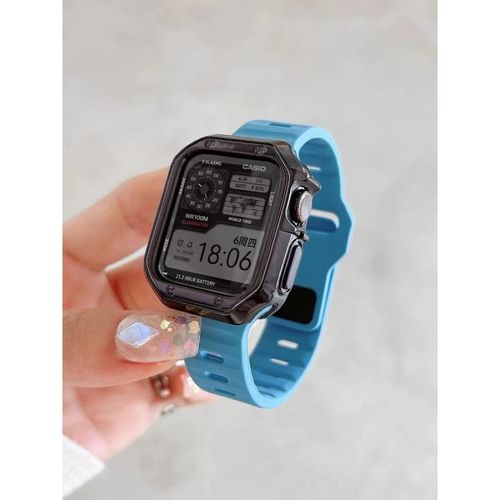 Bracelet Sport En Silicone Liquide De Qualité Supérieure Pour Apple Watch 36789 Se, Apple Watch Iwatch 4-Bracelet En Silicone Bleu + Boîtier Noir Armure - 42 Mm/44 Mm/45 Mm