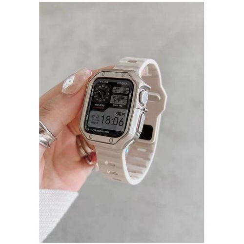 Bracelet Sport En Silicone Liquide De Qualité Supérieure Pour Apple Watch 36789 Se, Apple Watch Iwatch 4-Bracelet En Silicone Couleur Starlight + Étui Blindé Couleur Starlight - 42 Mm/44 Mm/45 Mm