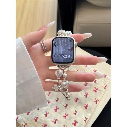 Bracelet Iwatch Couleur Starlight De Haute Qualité, Compatible Avec Apple Watch S987se, Motif C?ur Diamant Et Papillon, Apple Watch41-Papillon En Diamant En Forme De C?ur - C?ur D'amour Rose - 38 Mm