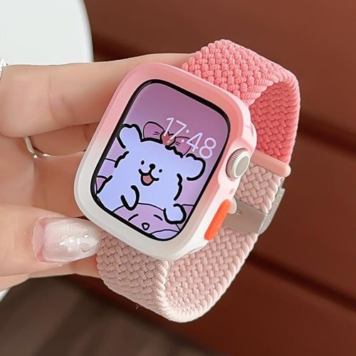 Compatible Avec Apple Watch 9, Bracelet De Montre Apple Watch S10, Iwatch 87645, Anneau Élastique En Nylon Tressé De Couleur Assortie-Coque Dégradée Sable Rose + Poudre Blanche - S10 42 Mm