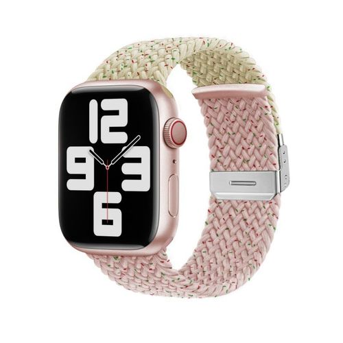 Convient Pour Apple Iwatch9 Bracelet De Montre En Nylon Tissé De Couleur Contrastée S8s7 Bracelet De Montre Iwatch65432se-Combinaison De Couleurs Starlight Rose Clair [Bracelet Uniquement] - 44 Mm/4