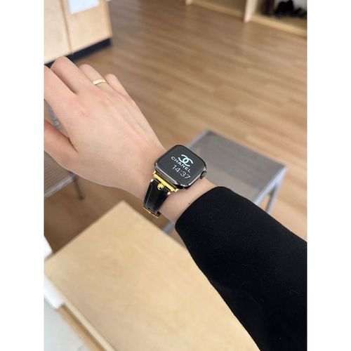 Bracelet En Cuir Véritable De Haute Qualité Pour L'automne Et L'hiver, Adapté À La Génération Apple Watch 23456s7s8 S109iwatch-Noir ¿ Boucle Dorée - 38/40/41/(10e Génération 42 Mm) Universel