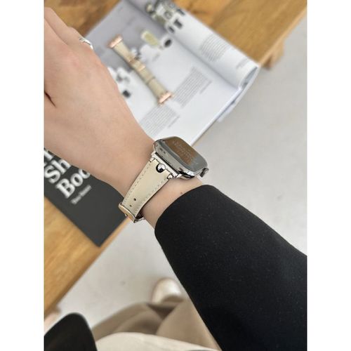 Bracelet En Cuir Véritable De Haute Qualité Pour L'automne Et L'hiver, Adapté À La Génération Apple Watch 23456s7s8 S109iwatch-Beige ¿ Boucle Argentée - (1/2/3 Génération 42 Mm) / 44/45/46/49 Mm Uni